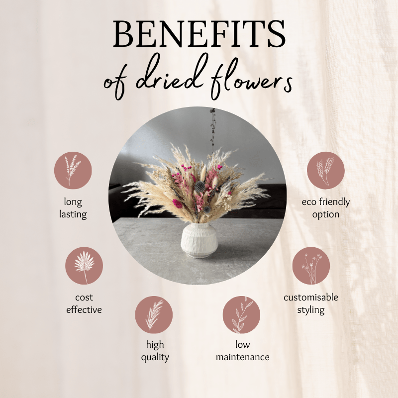 Lolita Dried Flower Arrangement In Cream, Pink, Purple & Green - Pampas Tallo