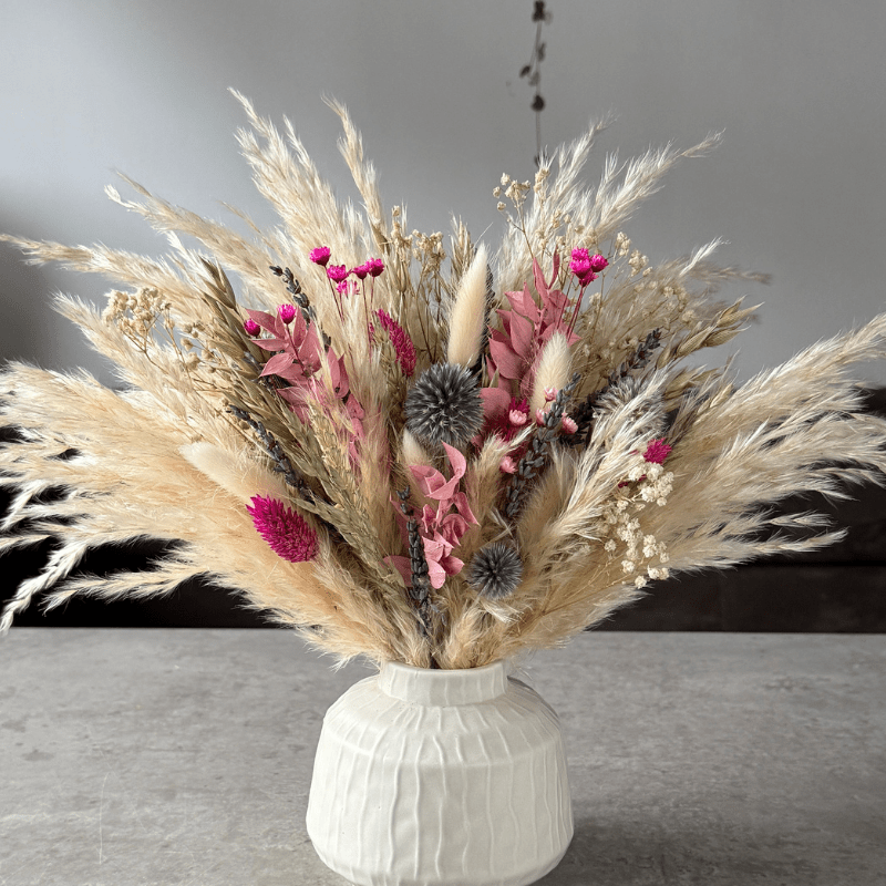 Lolita Dried Flower Arrangement In Cream, Pink, Purple & Green - Pampas Tallo