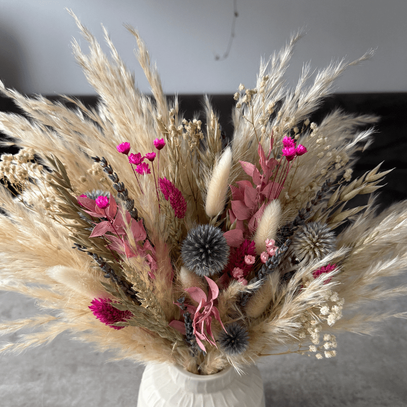 Lolita Dried Flower Arrangement In Cream, Pink, Purple & Green - Pampas Tallo