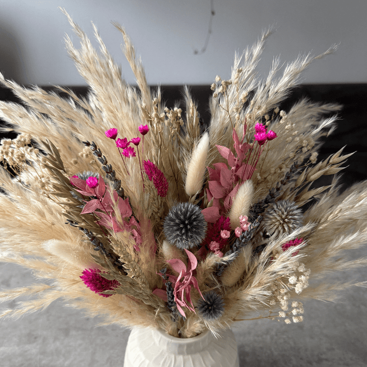 Lolita Dried Flower Arrangement In Cream, Pink, Purple & Green - Pampas Tallo