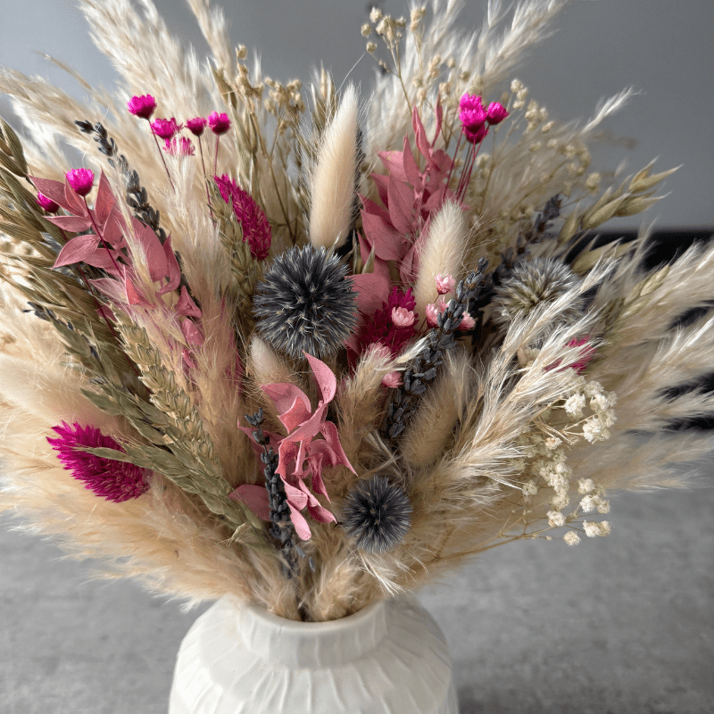 Lolita Dried Flower Arrangement In Cream, Pink, Purple & Green - Pampas Tallo