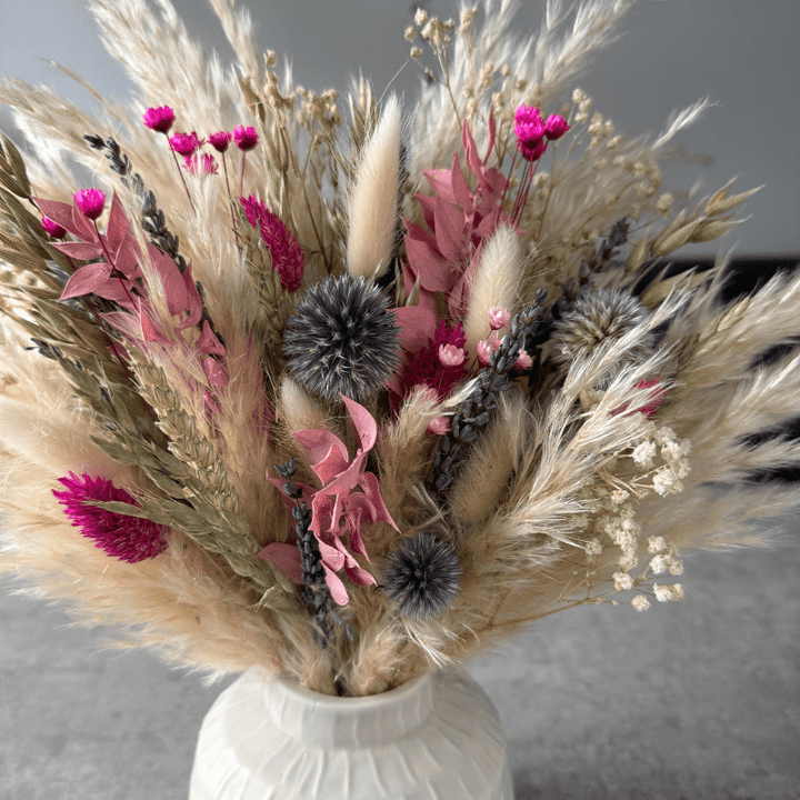 Lolita Dried Flower Arrangement In Cream, Pink, Purple & Green - Pampas Tallo