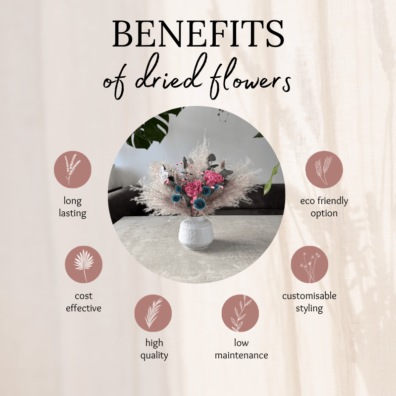 Lucy Dried Flower Arrangement In Grey, Teal & Purple - Pampas Tallo