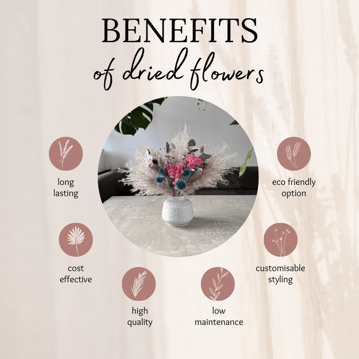 Lucy Dried Flower Arrangement In Grey, Teal & Purple - Pampas Tallo