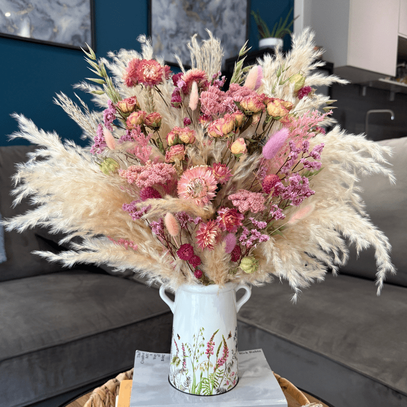 Mabel Dried Flower Arrangement In Pink, Peach, Lilac, Cream & Green - Pampas Tallo