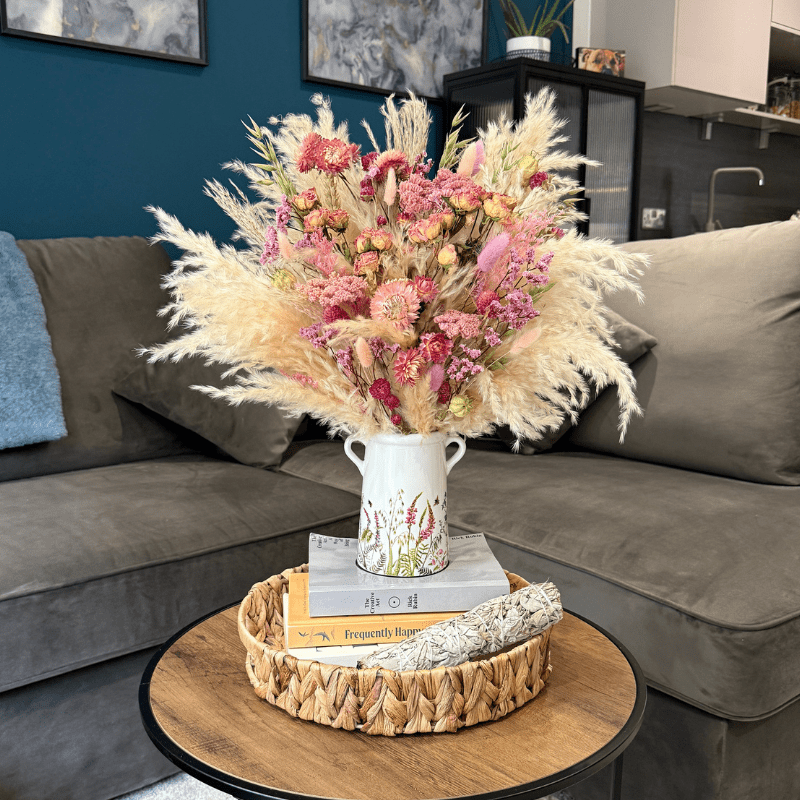 Mabel Dried Flower Arrangement In Pink, Peach, Lilac, Cream & Green - Pampas Tallo