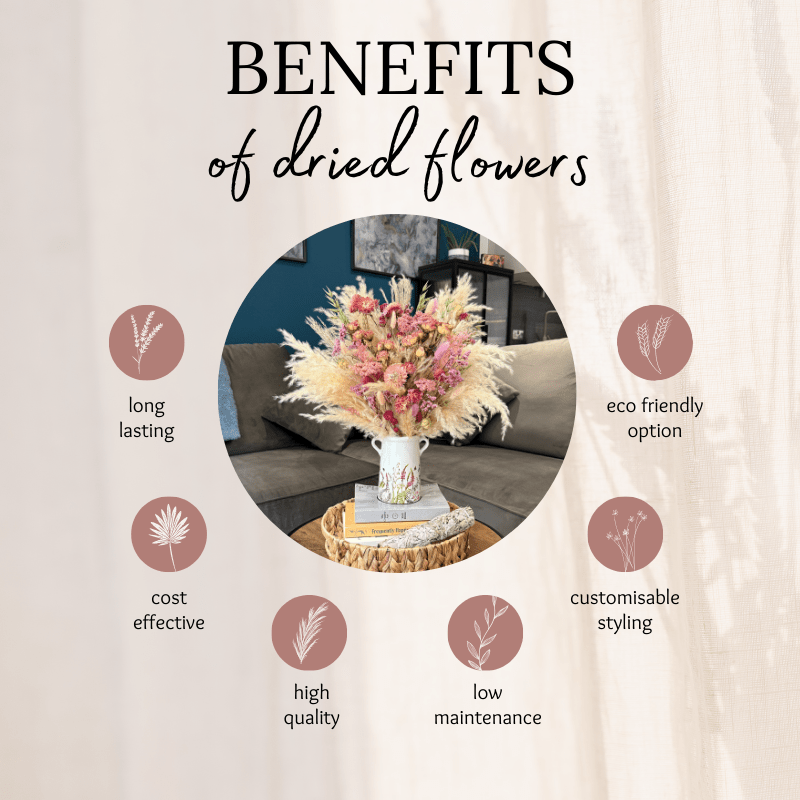 Mabel Dried Flower Arrangement In Pink, Peach, Lilac, Cream & Green - Pampas Tallo