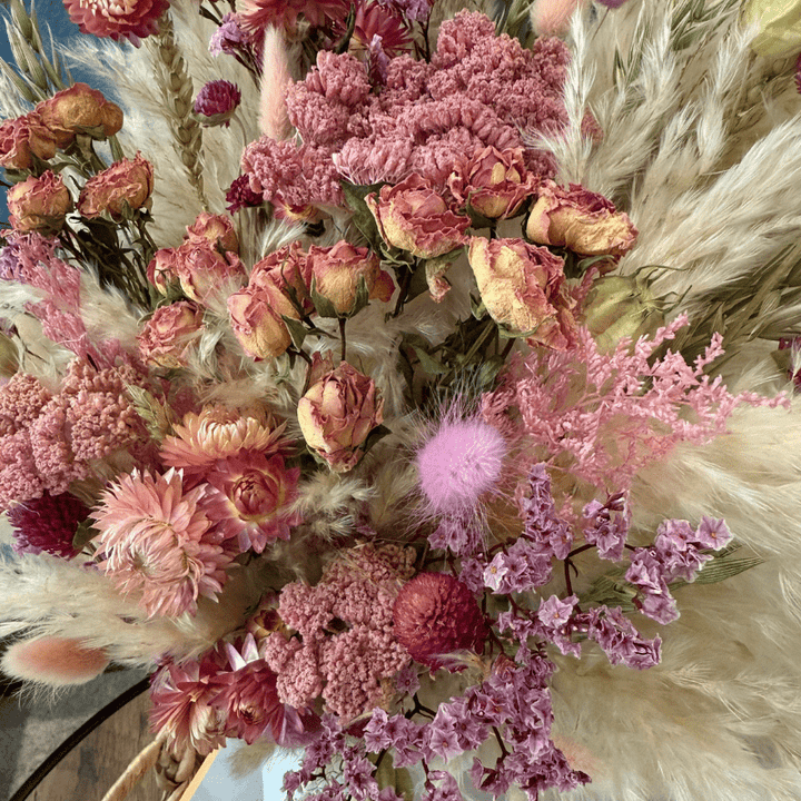 Mabel Dried Flower Arrangement In Pink, Peach, Lilac, Cream & Green - Pampas Tallo