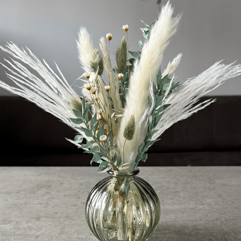 Mairi Dried Flower Arrangement In White & Green - Pampas Tallo
