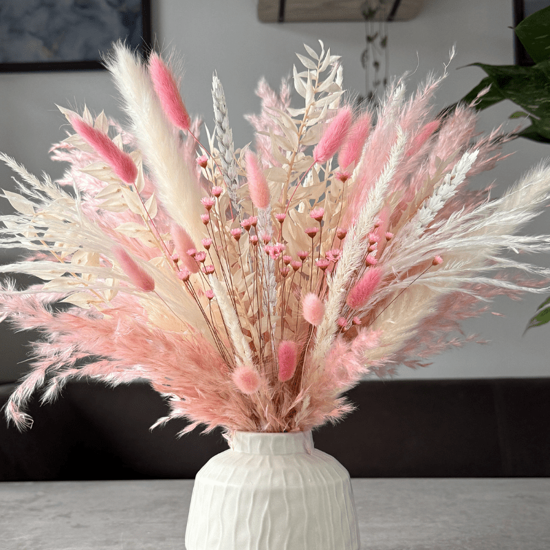 Maisie Dried Flower Arrangement In White & Pink - Pampas Tallo