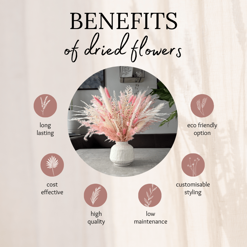 Maisie Dried Flower Arrangement In White & Pink - Pampas Tallo