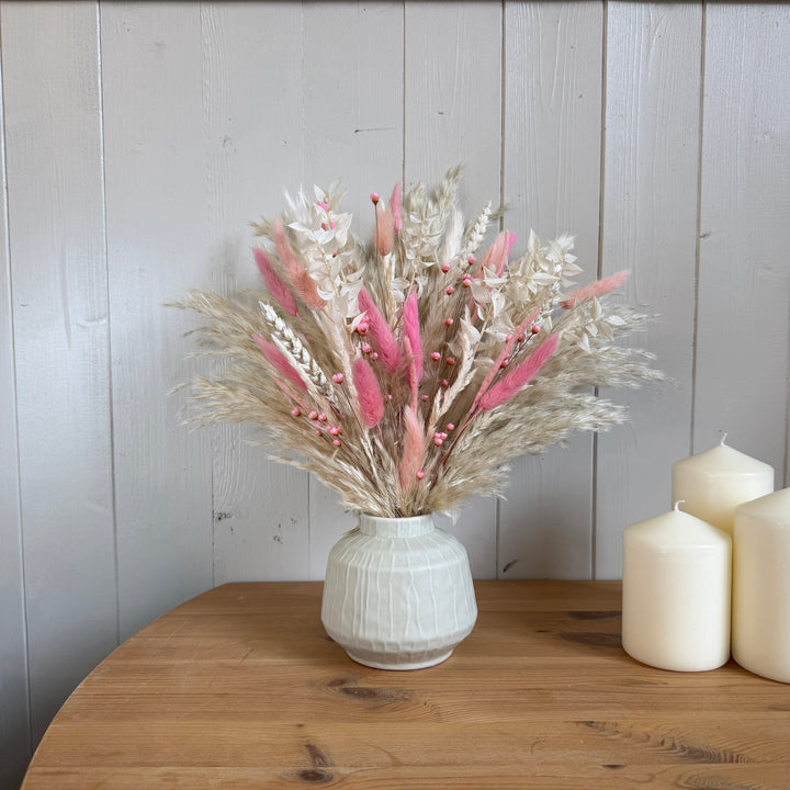 Maisie Dried Flower Arrangement | White &amp; Pink - Pampas Tallo