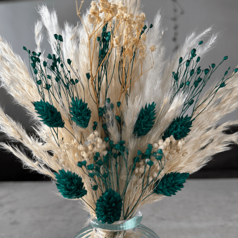 Malaya Dried Flower Arrangement In Cream & Emerald - Pampas Tallo