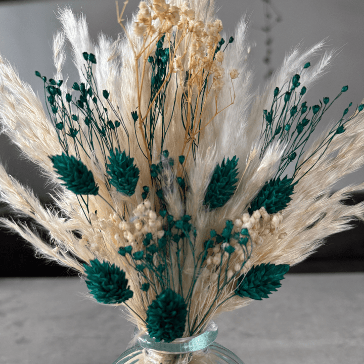 Malaya Dried Flower Arrangement In Cream & Emerald - Pampas Tallo