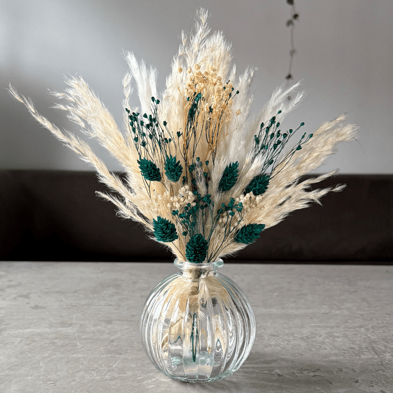 Malaya Dried Flower Arrangement In Cream & Emerald - Pampas Tallo