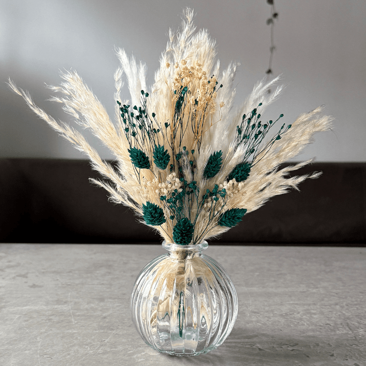 Malaya Dried Flower Arrangement In Cream & Emerald - Pampas Tallo