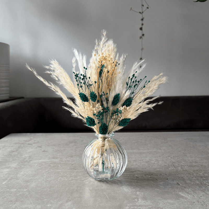 Malaya Dried Flower Arrangement In Cream & Emerald - Pampas Tallo
