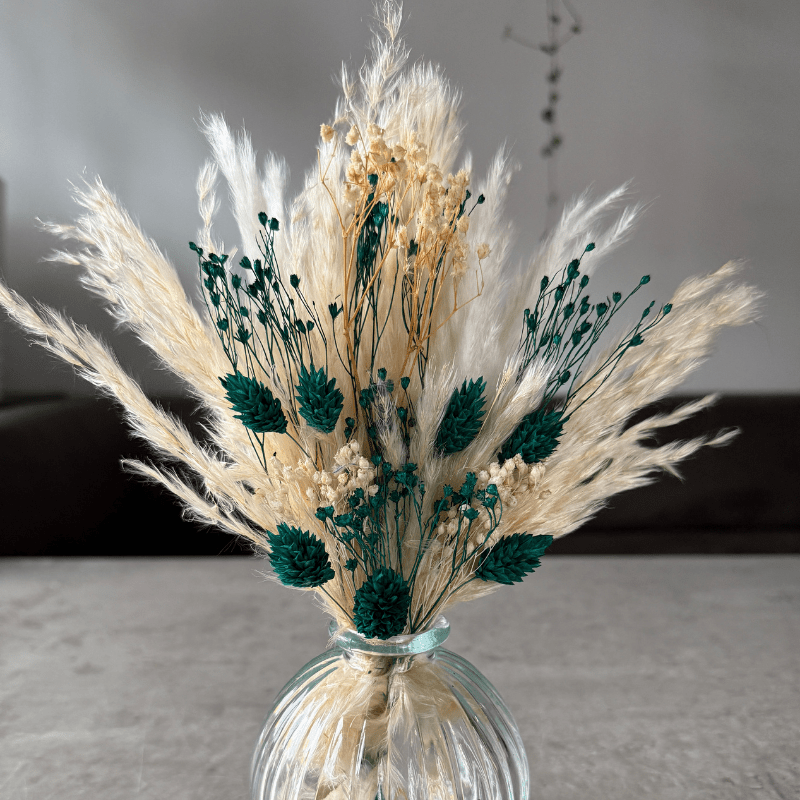 Malaya Dried Flower Arrangement In Cream & Emerald - Pampas Tallo