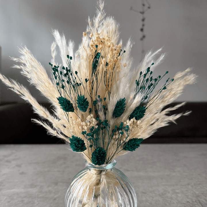Malaya Dried Flower Arrangement In Cream & Emerald - Pampas Tallo