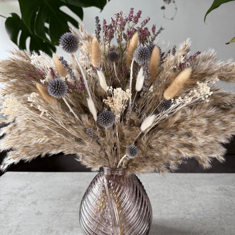 Margaret Dried Flower Arrangement In Natural, Berry & Lavender - Pampas Tallo