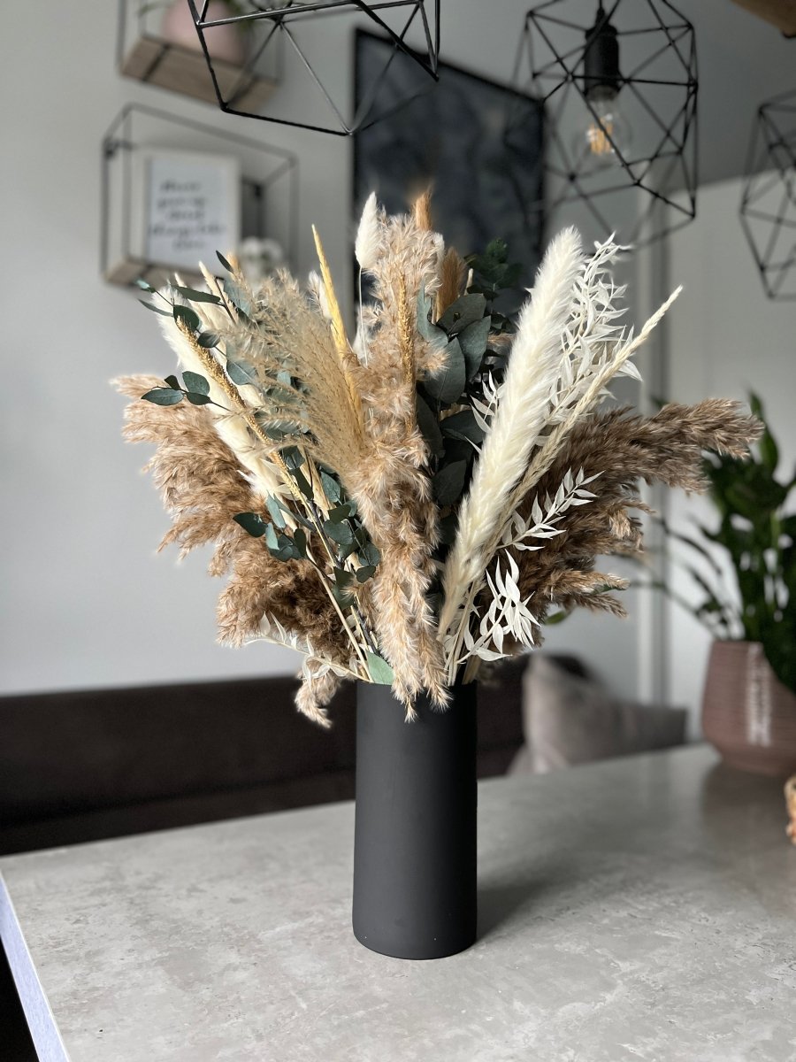 Matt Black Cylinder Vases - 20cm and 40cm matt black vases for dried flowers - Pampas Tallo
