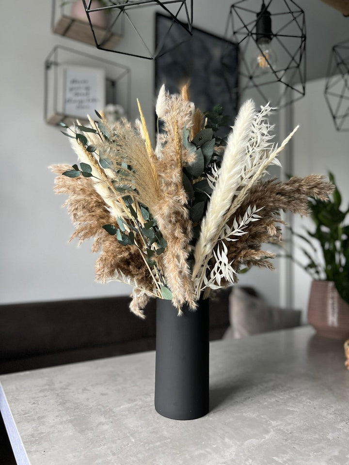 Matt Black Cylinder Vases - 20cm and 40cm matt black vases for dried flowers - Pampas Tallo