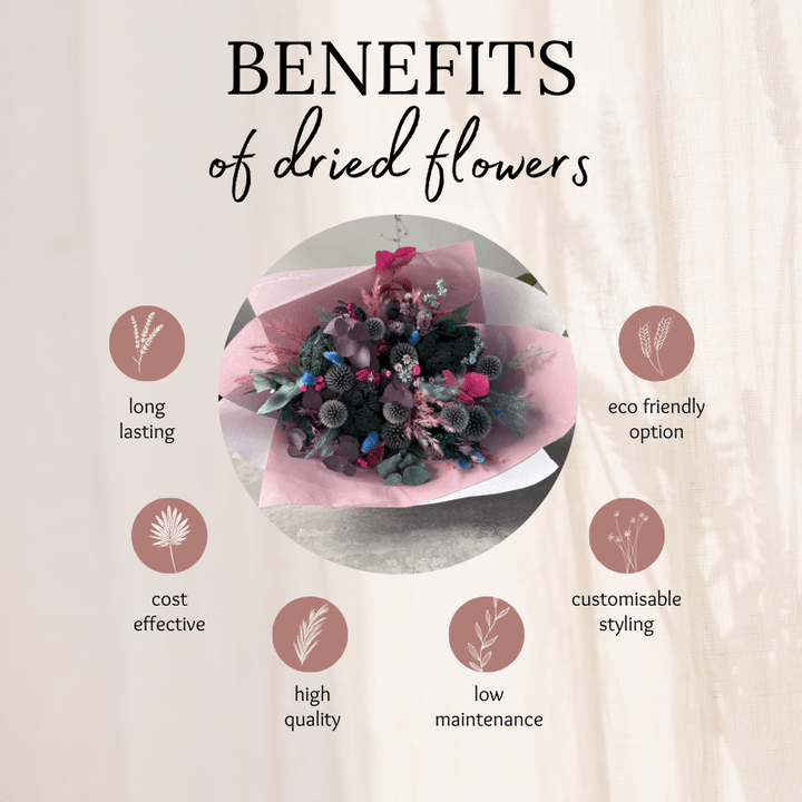 Megan Dried Flower Bouquet In Blue, Purple, Teal, Pink & Green - Pampas Tallo