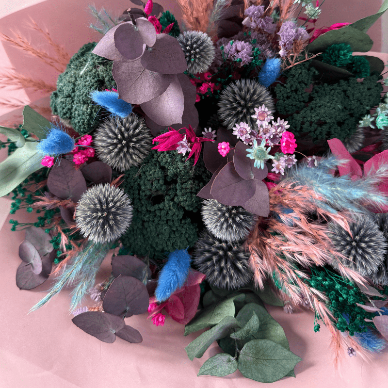 Megan Dried Flower Bouquet In Blue, Purple, Teal, Pink & Green - Pampas Tallo