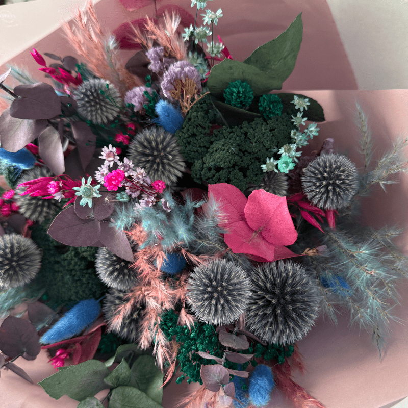 Megan Dried Flower Bouquet In Blue, Purple, Teal, Pink & Green - Pampas Tallo