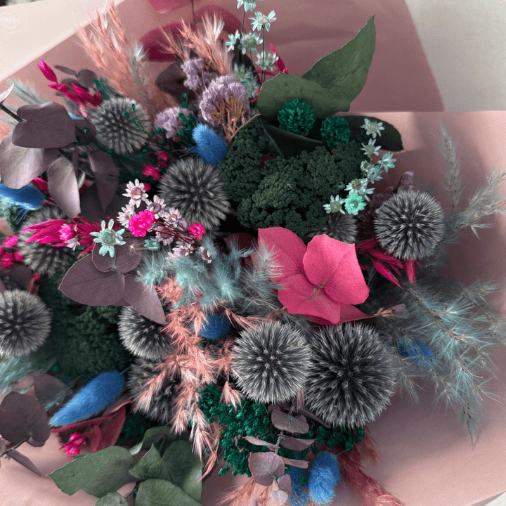 Megan Dried Flower Bouquet In Blue, Purple, Teal, Pink & Green - Pampas Tallo