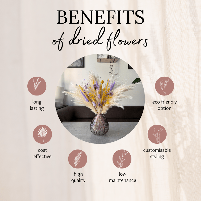 Mila Dried Flower Arrangement In Cream, Yellow & Lilac Purple - Pampas Tallo