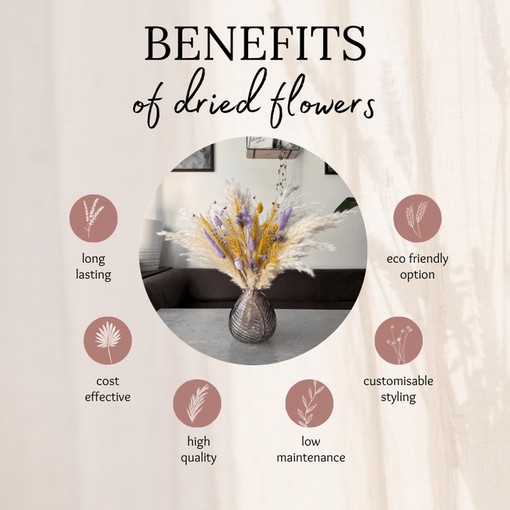 Mila Dried Flower Arrangement In Cream, Yellow & Lilac Purple - Pampas Tallo