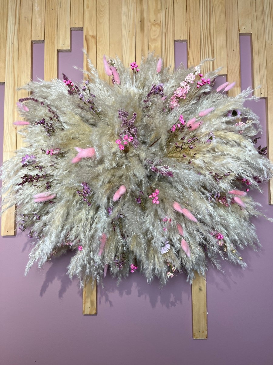 Mixed Pinks & Berry Tones Pampas Grass Wall Piece - Pampas Tallo