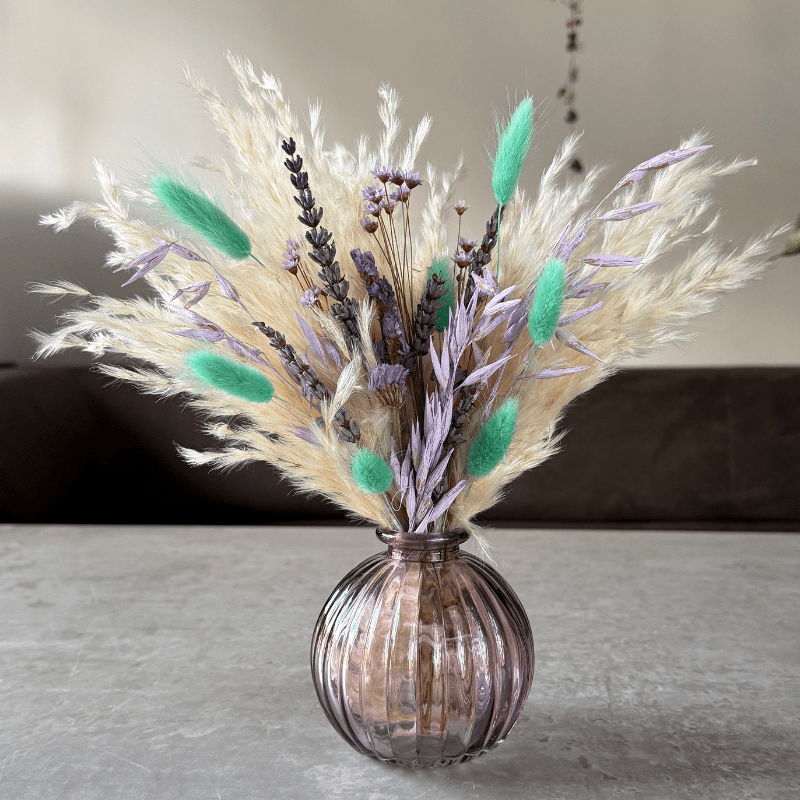 Mollie Dried Flower Arrangement In Cream, Lilac & Mint Green - Pampas Tallo