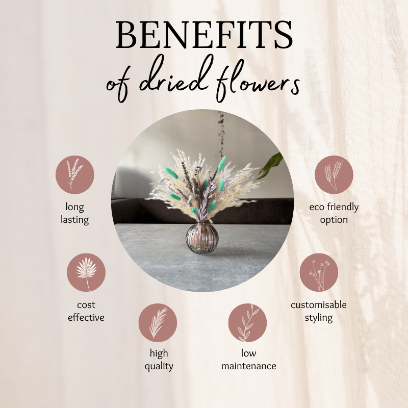 Mollie Dried Flower Arrangement In Cream, Lilac & Mint Green - Pampas Tallo