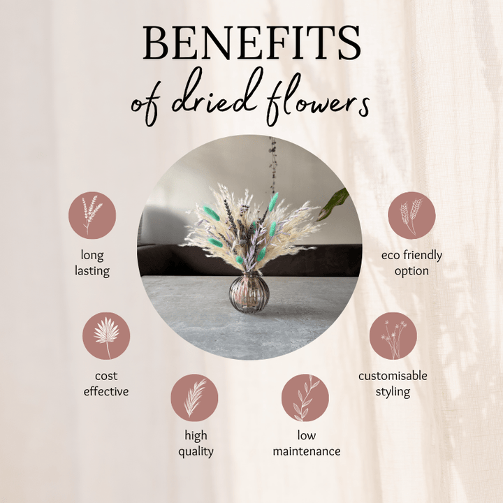 Mollie Dried Flower Arrangement In Cream, Lilac & Mint Green - Pampas Tallo