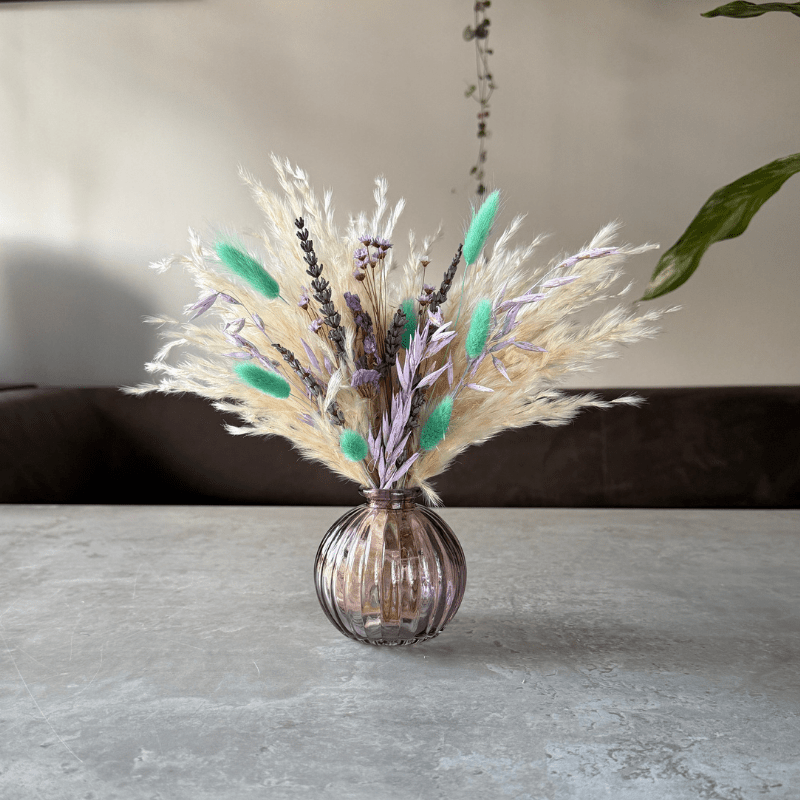 Mollie Dried Flower Arrangement In Cream, Lilac & Mint Green - Pampas Tallo