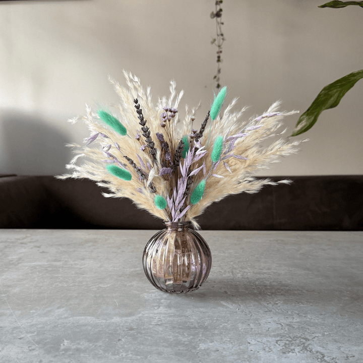 Mollie Dried Flower Arrangement In Cream, Lilac & Mint Green - Pampas Tallo