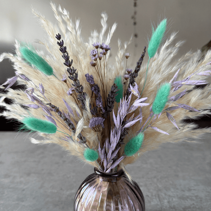 Mollie Dried Flower Arrangement In Cream, Lilac & Mint Green - Pampas Tallo