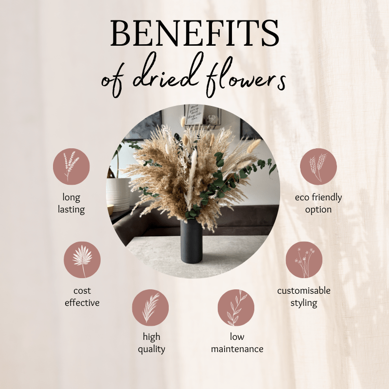 Mrs Hinch Inspired Dried Flowers With Matt Black Vase - Pampas Tallo