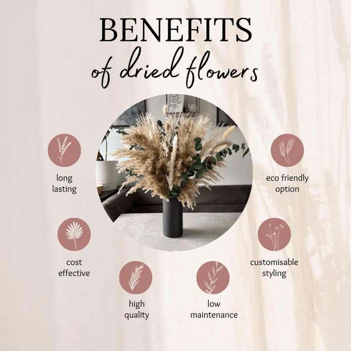 Mrs Hinch Inspired Dried Flowers With Matt Black Vase - Pampas Tallo