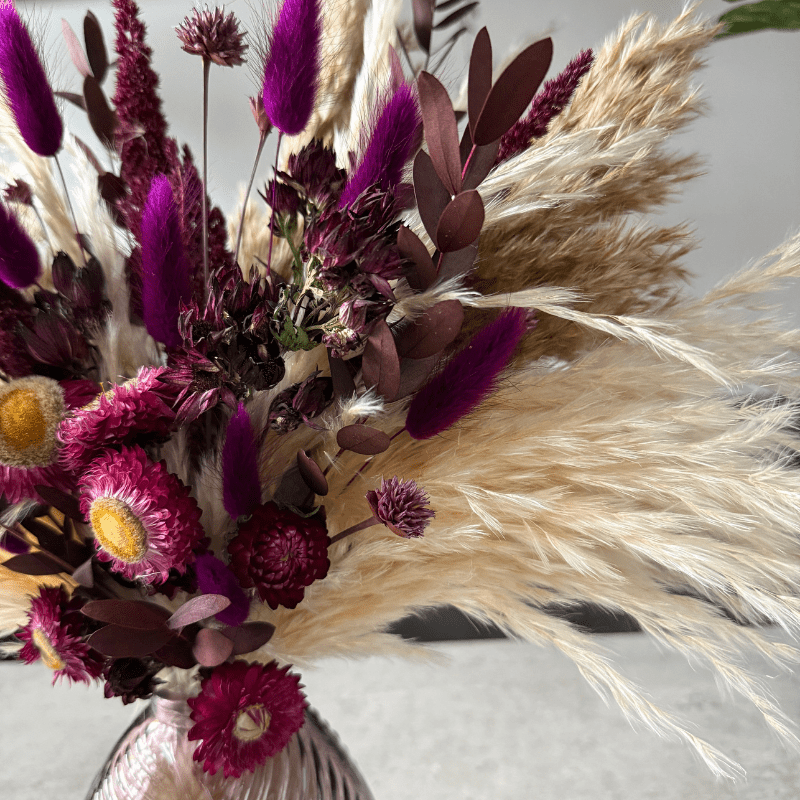 Nadia Dried Flower Arrangement In Natural, Cream & Berry Tones - Pampas Tallo