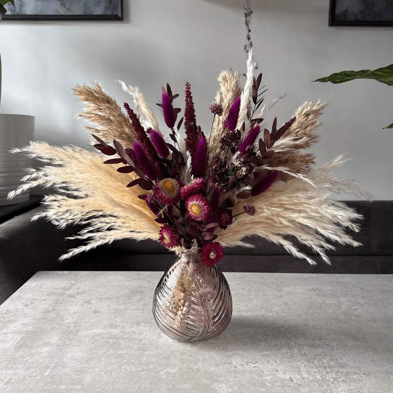 Nadia Dried Flower Arrangement In Natural, Cream & Berry Tones - Pampas Tallo