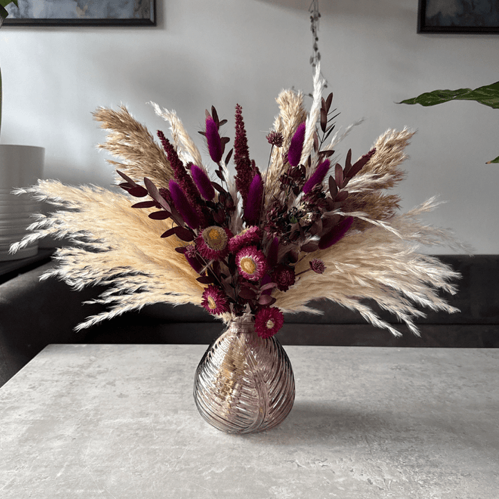 Nadia Dried Flower Arrangement In Natural, Cream & Berry Tones - Pampas Tallo