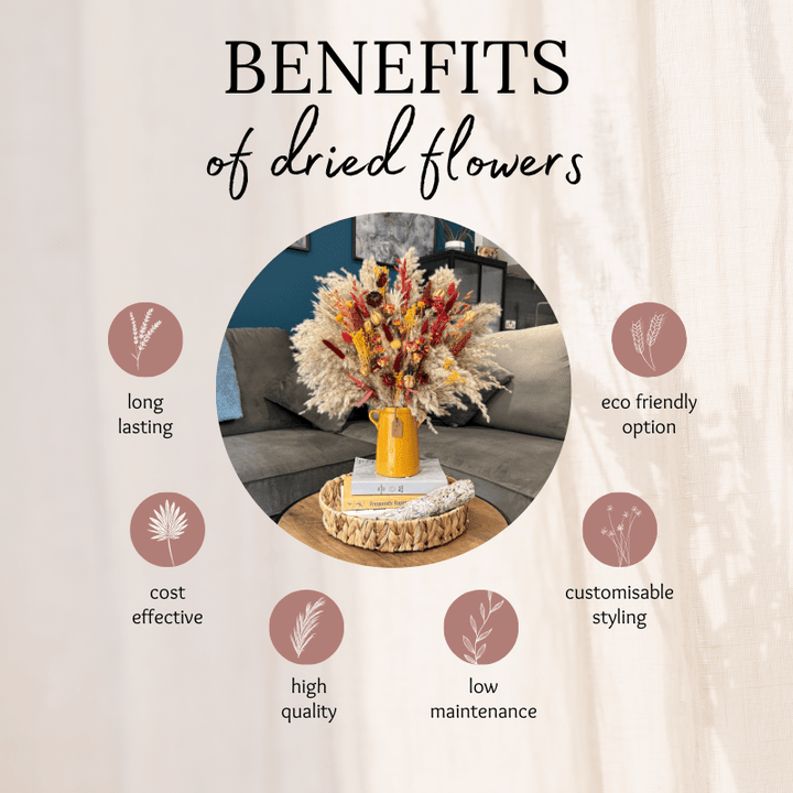 Natalie Dried Flower Arrangement In Orange, Yellow, Red & Burgundy - Pampas Tallo