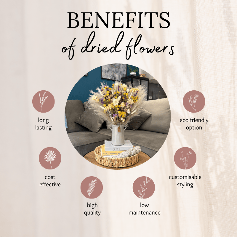 Natasha Dried Flower Arrangement In Natural, Yellow, Purple & White - Pampas Tallo