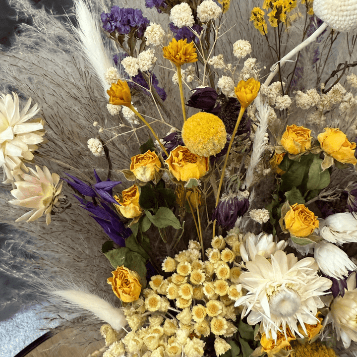 Natasha Dried Flower Arrangement In Natural, Yellow, Purple & White - Pampas Tallo