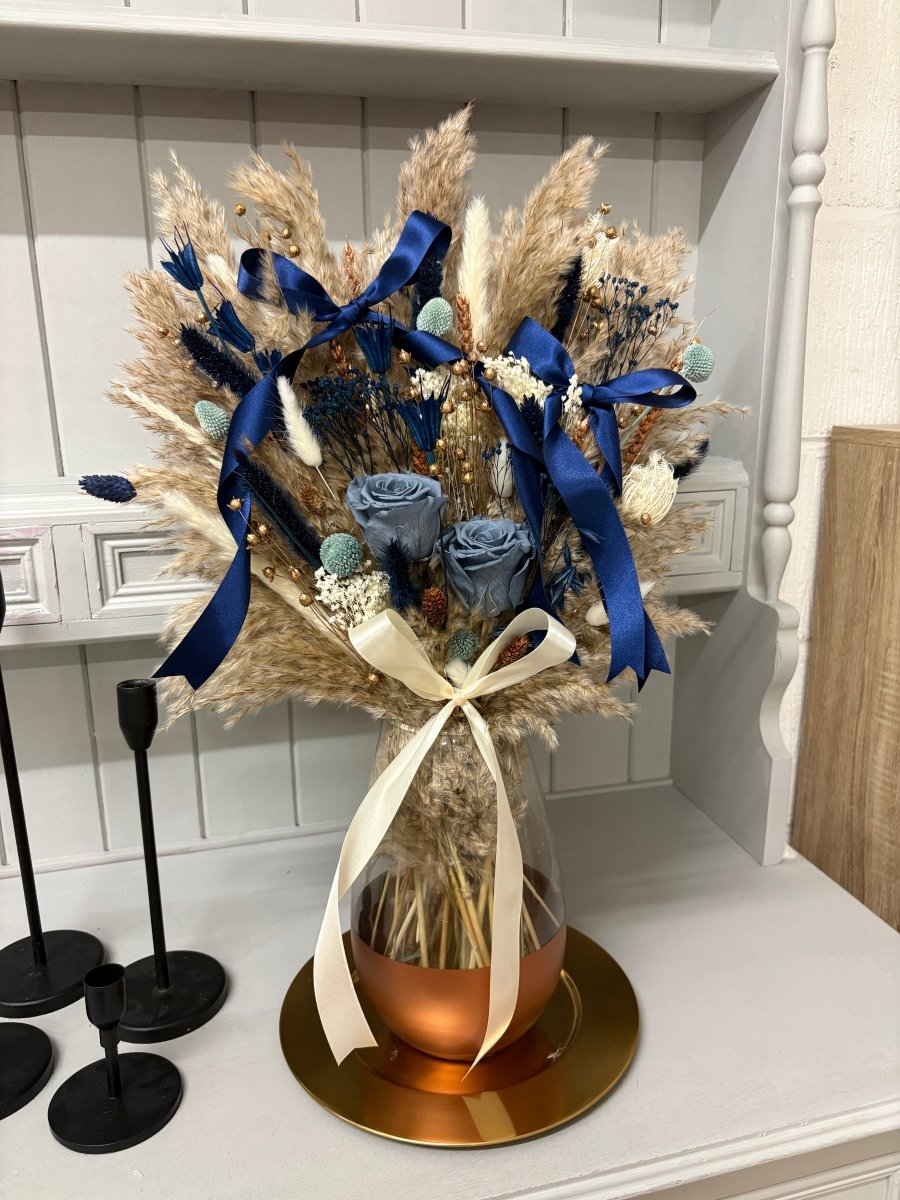 Navy & Bronze Christmas Arrangements - Pampas Tallo