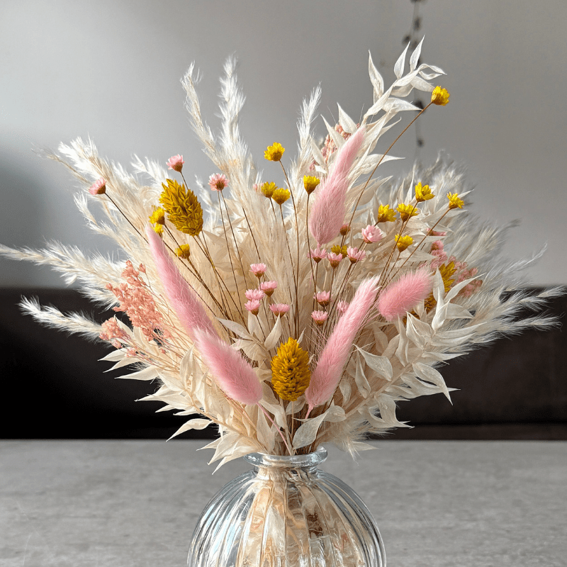 Nisa Dried Flower Arrangement In Cream, Yellow & Pink - Pampas Tallo