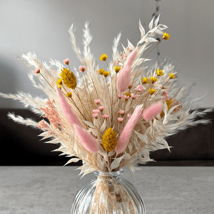 Nisa Dried Flower Arrangement In Cream, Yellow & Pink - Pampas Tallo